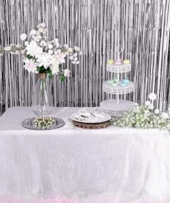 HIER_3110 8ft Matte Charcoal Gray Metallic Tinsel Foil Fringe Curtain Backdrops For Doorway/Party