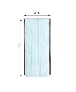 HIER_3110 8ft Iridescent Blue Metallic Tinsel Foil Fringe Curtain Backdrops For Doorway/Party