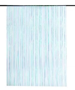 HIER_3110 8ft Iridescent Blue Metallic Tinsel Foil Fringe Curtain Backdrops For Doorway/Party