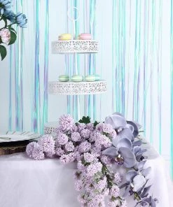 HIER_3110 8ft Iridescent Blue Metallic Tinsel Foil Fringe Curtain Backdrops For Doorway/Party