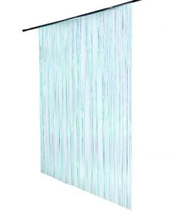 HIER_3110 8ft Iridescent Blue Metallic Tinsel Foil Fringe Curtain Backdrops For Doorway/Party