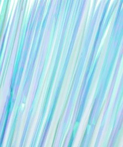 HIER_3110 8ft Iridescent Blue Metallic Tinsel Foil Fringe Curtain Backdrops For Doorway/Party
