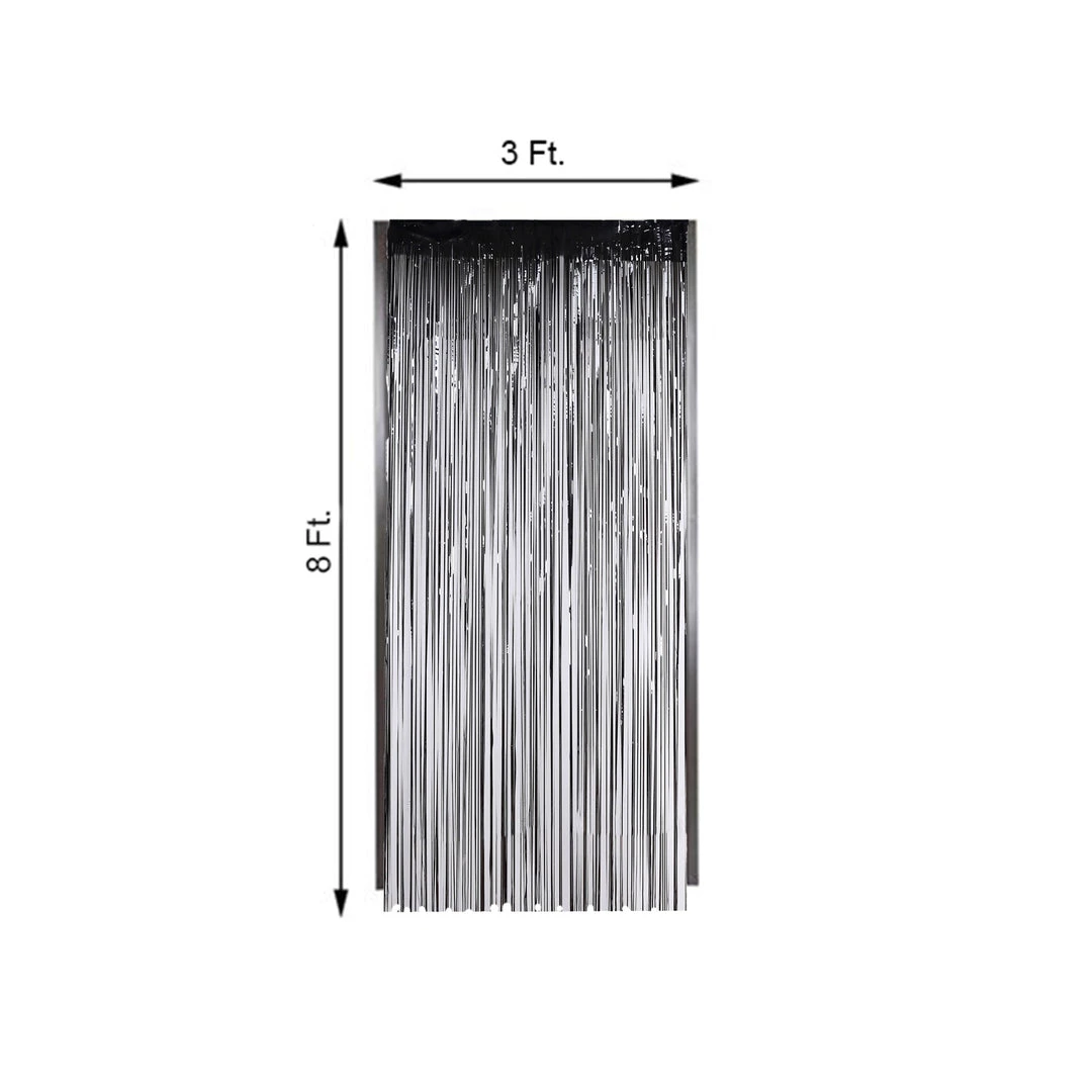 HIER_3110 8ft Black Metallic Tinsel Foil Fringe Curtain Backdrops For Doorway/Party Backdrop Panels 3 HIER_3110 8ft Black Metallic Tinsel Foil Fringe Curtain Backdrops For Doorway/Party Backdrop Panels