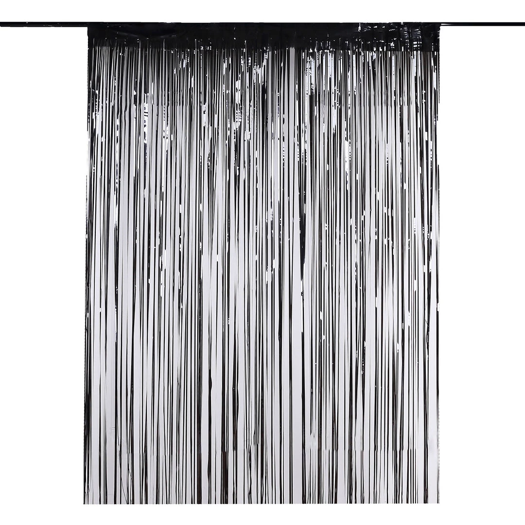 HIER_3110 8ft Black Metallic Tinsel Foil Fringe Curtain Backdrops For Doorway/Party Backdrop Panels 12 HIER_3110 8ft Black Metallic Tinsel Foil Fringe Curtain Backdrops For Doorway/Party Backdrop Panels