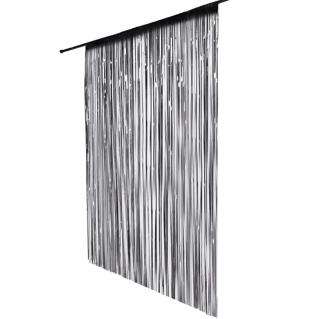 HIER_3110 8ft Black Metallic Tinsel Foil Fringe Curtain Backdrops For Doorway/Party Backdrop Panels 11 HIER_3110 8ft Black Metallic Tinsel Foil Fringe Curtain Backdrops For Doorway/Party Backdrop Panels