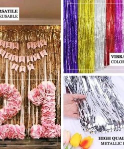 HIER_3110 Backdrop Panels 8ft Matte Sage Green Metallic Tinsel Foil Fringe Curtain Backdrops For Doorway/Party 15 HIER_3110 Backdrop Panels 8ft Matte Sage Green Metallic Tinsel Foil Fringe Curtain Backdrops For Doorway/Party