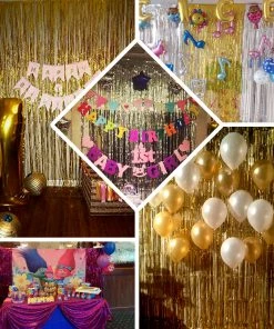HIER_3300 Big Event Backdrops & Décor 8ft Fuchsia Metallic Tinsel Foil Fringe Curtain Backdrops For Doorway/Party