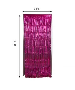 HIER_3300 Big Event Backdrops & Décor 8ft Fuchsia Metallic Tinsel Foil Fringe Curtain Backdrops For Doorway/Party