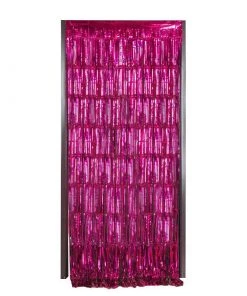 HIER_3300 Big Event Backdrops & Décor 8ft Fuchsia Metallic Tinsel Foil Fringe Curtain Backdrops For Doorway/Party