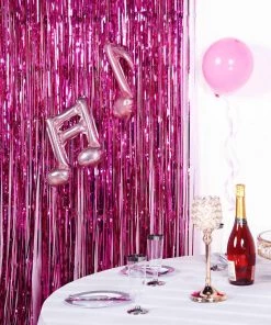 HIER_3300 Big Event Backdrops & Décor 8ft Fuchsia Metallic Tinsel Foil Fringe Curtain Backdrops For Doorway/Party