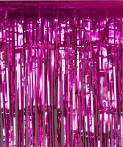 HIER_3300 Big Event Backdrops & Décor 8ft Fuchsia Metallic Tinsel Foil Fringe Curtain Backdrops For Doorway/Party