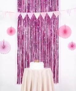 HIER_3300 Big Event Backdrops & Décor 8ft Fuchsia Metallic Tinsel Foil Fringe Curtain Backdrops For Doorway/Party