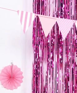 HIER_3300 Big Event Backdrops & Décor 8ft Fuchsia Metallic Tinsel Foil Fringe Curtain Backdrops For Doorway/Party