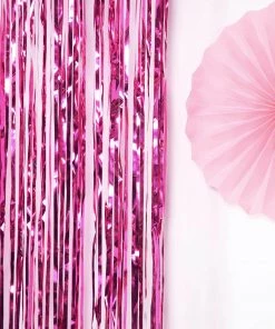 HIER_3300 Big Event Backdrops & Décor 8ft Fuchsia Metallic Tinsel Foil Fringe Curtain Backdrops For Doorway/Party