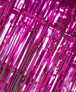 HIER_3300 Big Event Backdrops & Décor 8ft Fuchsia Metallic Tinsel Foil Fringe Curtain Backdrops For Doorway/Party