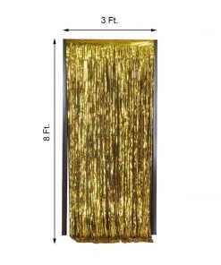 HIER_3300 8ft Gold Metallic Tinsel Foil Fringe Curtain Backdrops For Doorway/Party