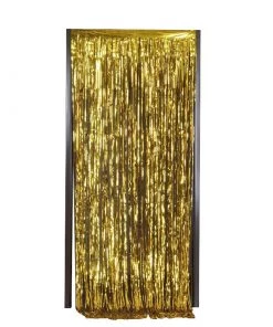 HIER_3300 8ft Gold Metallic Tinsel Foil Fringe Curtain Backdrops For Doorway/Party