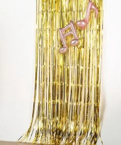 HIER_3300 8ft Gold Metallic Tinsel Foil Fringe Curtain Backdrops For Doorway/Party