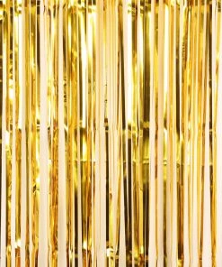 HIER_3300 8ft Gold Metallic Tinsel Foil Fringe Curtain Backdrops For Doorway/Party