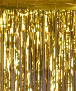 HIER_3300 8ft Gold Metallic Tinsel Foil Fringe Curtain Backdrops For Doorway/Party