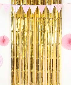 HIER_3300 8ft Gold Metallic Tinsel Foil Fringe Curtain Backdrops For Doorway/Party