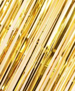 HIER_3300 8ft Gold Metallic Tinsel Foil Fringe Curtain Backdrops For Doorway/Party