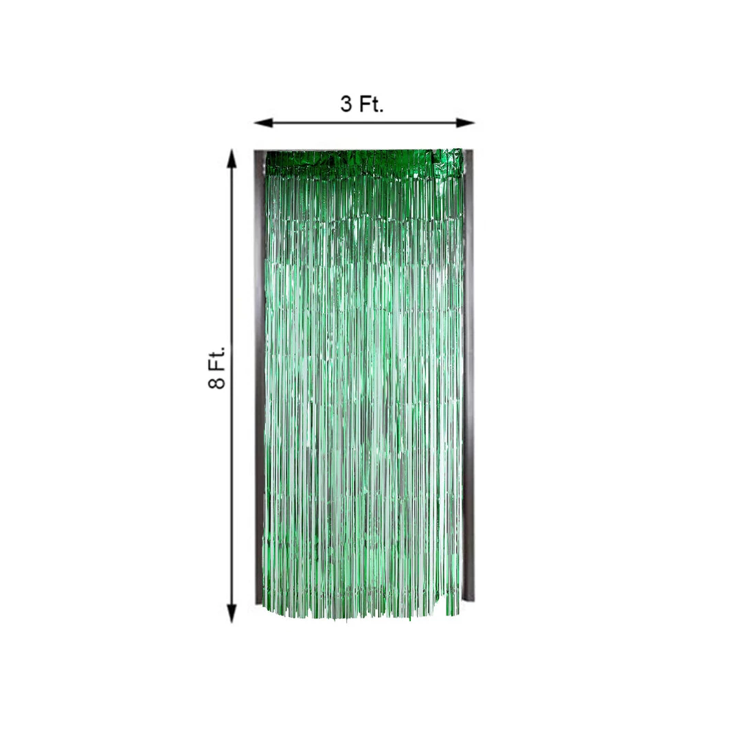HIER_3110 8ft Green Metallic Tinsel Foil Fringe Curtain Backdrops For Doorway/Party 3 HIER_3110 8ft Green Metallic Tinsel Foil Fringe Curtain Backdrops For Doorway/Party