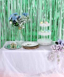 HIER_3110 8ft Green Metallic Tinsel Foil Fringe Curtain Backdrops For Doorway/Party