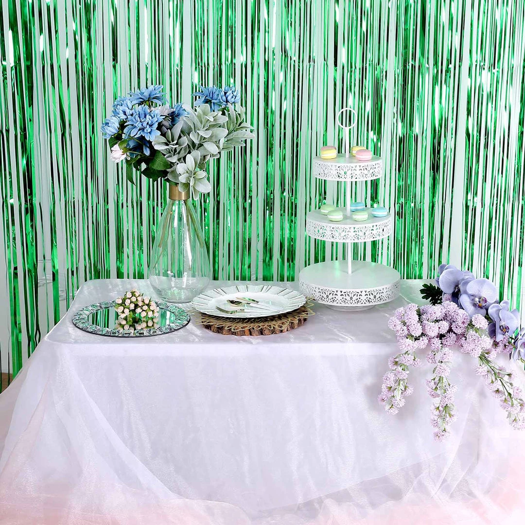 HIER_3110 8ft Green Metallic Tinsel Foil Fringe Curtain Backdrops For Doorway/Party 1 HIER_3110 8ft Green Metallic Tinsel Foil Fringe Curtain Backdrops For Doorway/Party