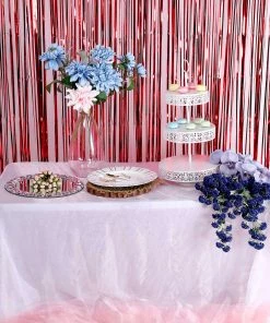 HIER_3110 8ft Red Metallic Tinsel Foil Fringe Curtain Backdrops For Doorway/Party