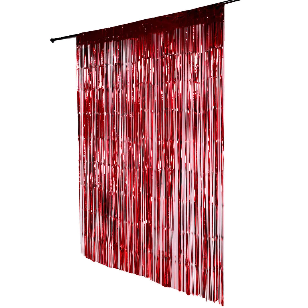 HIER_3110 8ft Red Metallic Tinsel Foil Fringe Curtain Backdrops For Doorway/Party 10 HIER_3110 8ft Red Metallic Tinsel Foil Fringe Curtain Backdrops For Doorway/Party