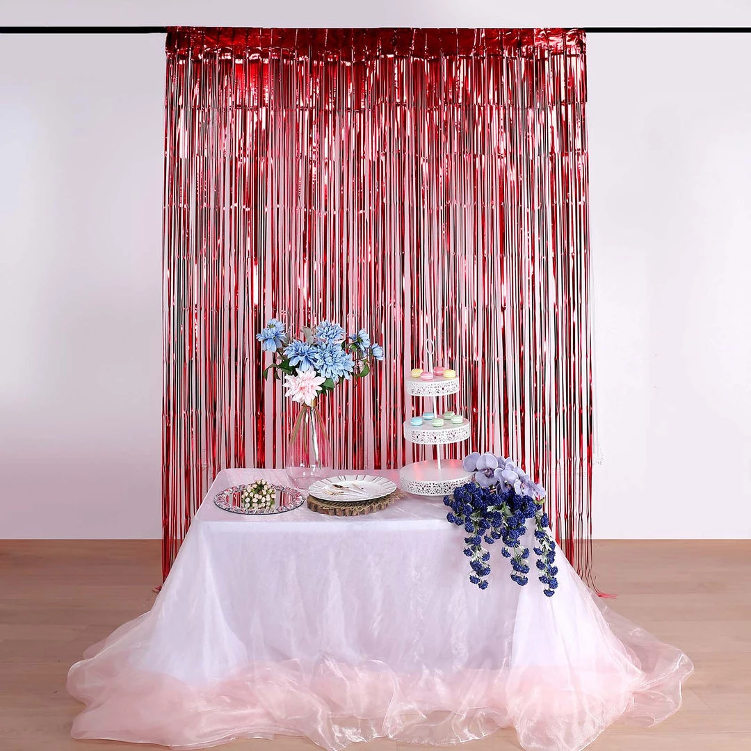 HIER_3110 8ft Red Metallic Tinsel Foil Fringe Curtain Backdrops For Doorway/Party 2 HIER_3110 8ft Red Metallic Tinsel Foil Fringe Curtain Backdrops For Doorway/Party