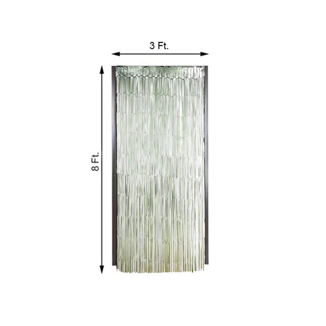 HIER_3110 Backdrop Panels 8ft Matte Sage Green Metallic Tinsel Foil Fringe Curtain Backdrops For Doorway/Party 3 HIER_3110 Backdrop Panels 8ft Matte Sage Green Metallic Tinsel Foil Fringe Curtain Backdrops For Doorway/Party