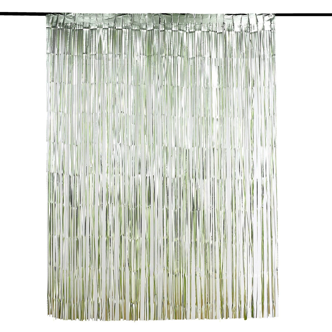 HIER_3110 Backdrop Panels 8ft Matte Sage Green Metallic Tinsel Foil Fringe Curtain Backdrops For Doorway/Party 12 HIER_3110 Backdrop Panels 8ft Matte Sage Green Metallic Tinsel Foil Fringe Curtain Backdrops For Doorway/Party