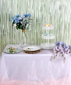 HIER_3110 Backdrop Panels 8ft Matte Sage Green Metallic Tinsel Foil Fringe Curtain Backdrops For Doorway/Party
