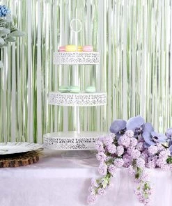 HIER_3110 Backdrop Panels 8ft Matte Sage Green Metallic Tinsel Foil Fringe Curtain Backdrops For Doorway/Party 17 HIER_3110 Backdrop Panels 8ft Matte Sage Green Metallic Tinsel Foil Fringe Curtain Backdrops For Doorway/Party