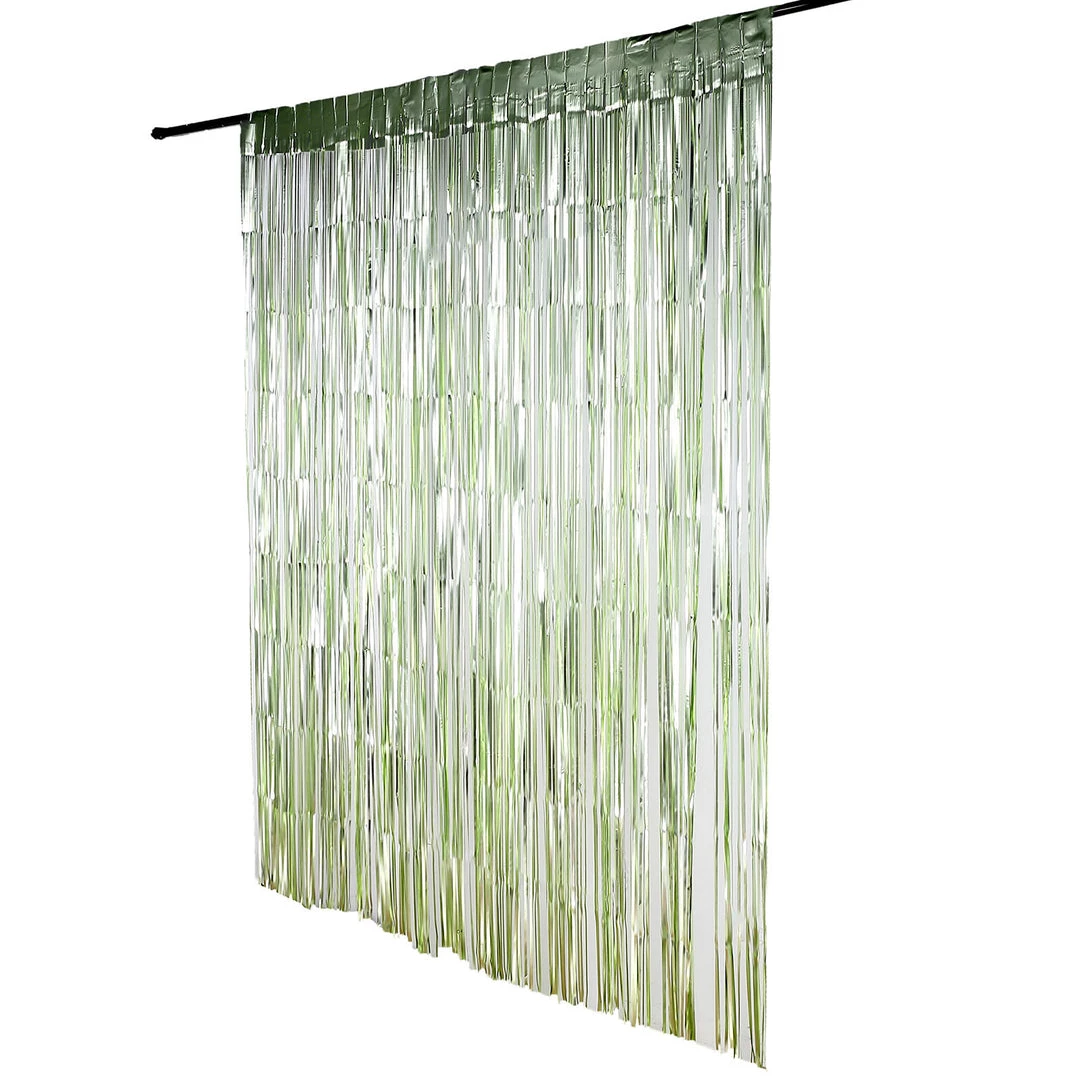 HIER_3110 Backdrop Panels 8ft Matte Sage Green Metallic Tinsel Foil Fringe Curtain Backdrops For Doorway/Party 10 HIER_3110 Backdrop Panels 8ft Matte Sage Green Metallic Tinsel Foil Fringe Curtain Backdrops For Doorway/Party