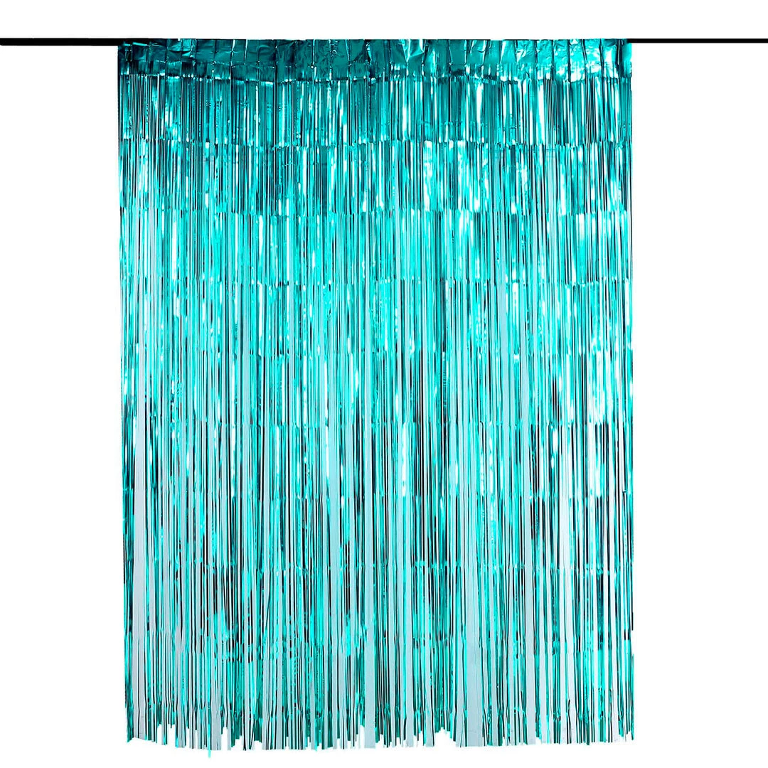 HIER_3110 Backdrop Panels 8ft Turquoise Metallic Tinsel Foil Fringe Curtain Backdrops For Doorway/Party 6 HIER_3110 Backdrop Panels 8ft Turquoise Metallic Tinsel Foil Fringe Curtain Backdrops For Doorway/Party