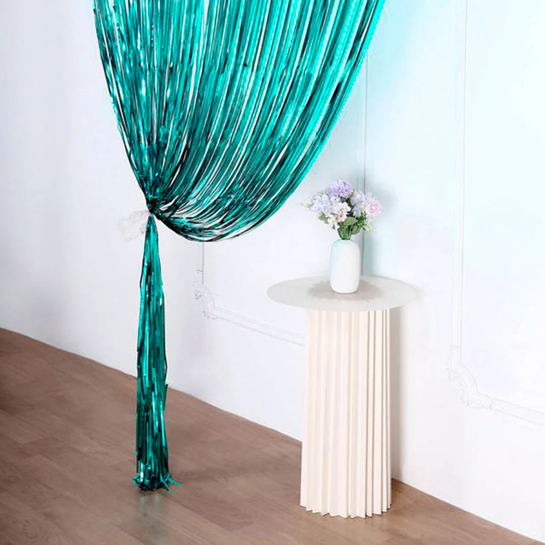 HIER_3110 Backdrop Panels 8ft Turquoise Metallic Tinsel Foil Fringe Curtain Backdrops For Doorway/Party 8 HIER_3110 Backdrop Panels 8ft Turquoise Metallic Tinsel Foil Fringe Curtain Backdrops For Doorway/Party
