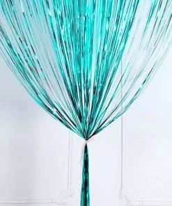HIER_3110 Backdrop Panels 8ft Turquoise Metallic Tinsel Foil Fringe Curtain Backdrops For Doorway/Party 20 HIER_3110 Backdrop Panels 8ft Turquoise Metallic Tinsel Foil Fringe Curtain Backdrops For Doorway/Party