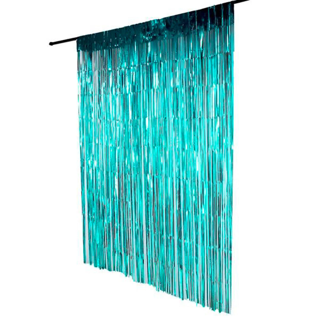 HIER_3110 Backdrop Panels 8ft Turquoise Metallic Tinsel Foil Fringe Curtain Backdrops For Doorway/Party 12 HIER_3110 Backdrop Panels 8ft Turquoise Metallic Tinsel Foil Fringe Curtain Backdrops For Doorway/Party