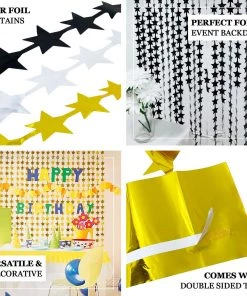 HIER_3300 Gold Star Chain Foil Fringe Curtain Party Backdrop, Metallic Gold Tinsel Streamer Party Decor - Door Window Foil Curtain - 3ftx6.5ft Backdrop Panels