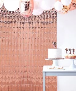 HIER_3300 Backdrop Panels Shiny Blush/Rose Gold Metallic Foil Rectangle Curtain Party Backdrop Door Window Curtain - 3ftx6.5ft