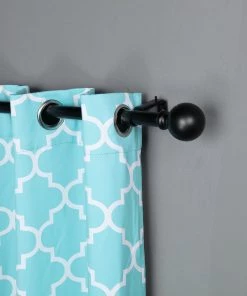 HIER_3160 42"-126" Adjustable Curtain Rod Sets, Black, Round Finials Home Décor