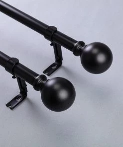 HIER_3160 42"-126" Adjustable Curtain Rod Sets, Black, Round Finials Home Décor