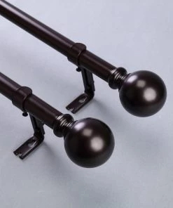 HIER_3160 Home Décor 42"-126" Adjustable Curtain Rod Set, Bronze, Round Finials