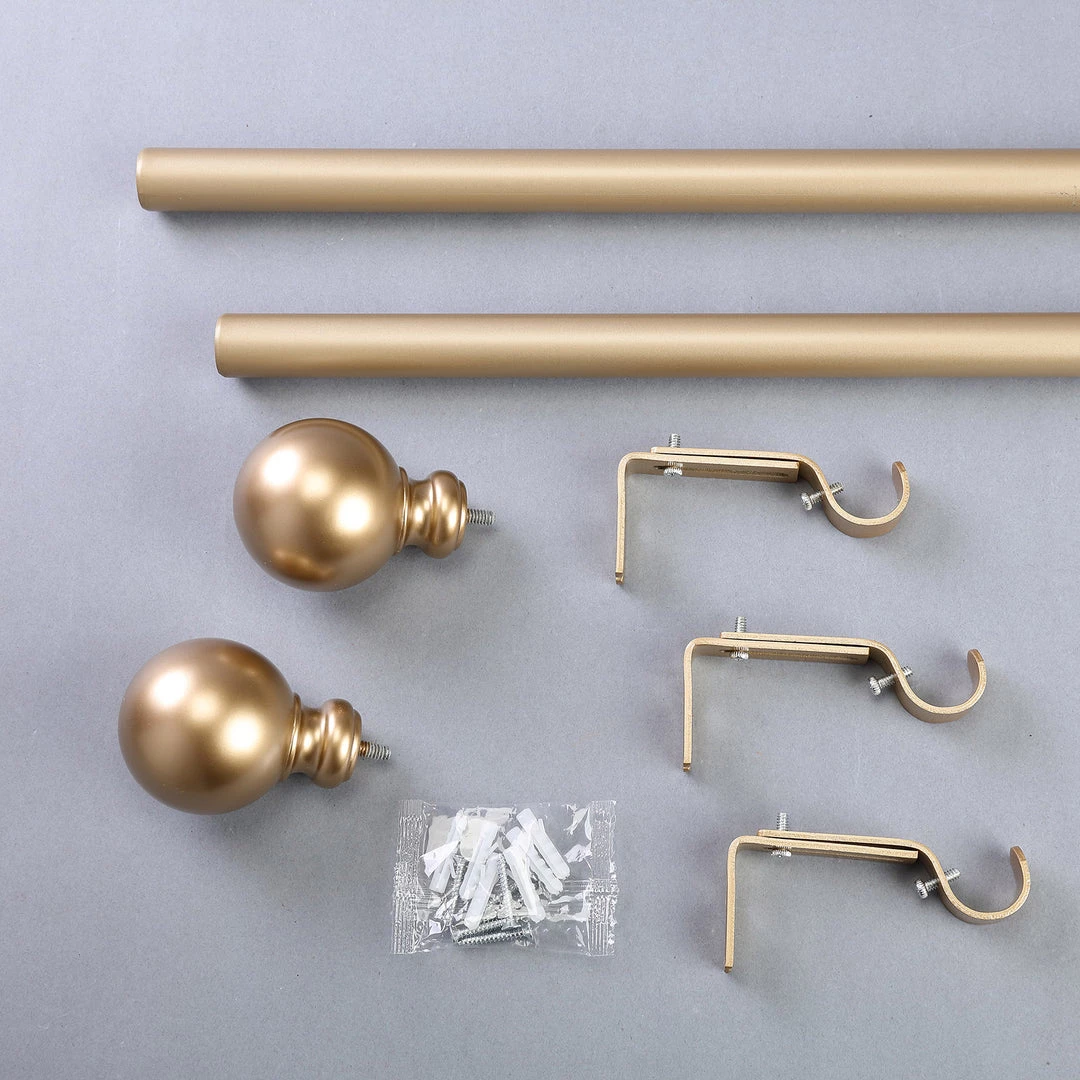 HIER_3160 42"-126" Adjustable Curtain Rod Set, Gold, Round Finials 6 HIER_3160 42"-126" Adjustable Curtain Rod Set, Gold, Round Finials