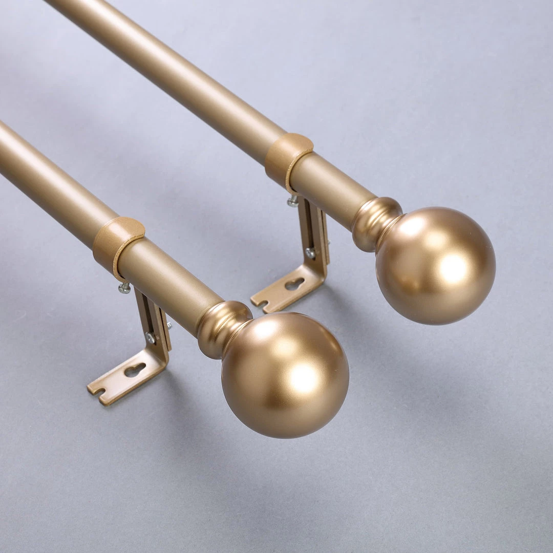 HIER_3160 42"-126" Adjustable Curtain Rod Set, Gold, Round Finials 1 HIER_3160 42"-126" Adjustable Curtain Rod Set, Gold, Round Finials