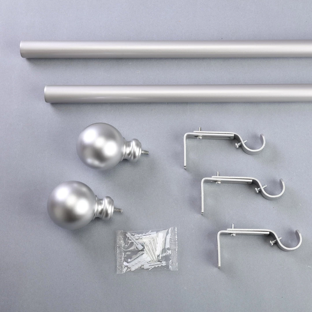 HIER_3160 42"-126" Adjustable Curtain Rod Set, Silver, Round Finials Home Décor 6 HIER_3160 42"-126" Adjustable Curtain Rod Set, Silver, Round Finials Home Décor