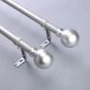 HIER_3160 42"-126" Adjustable Curtain Rod Set, Silver, Round Finials Home Décor